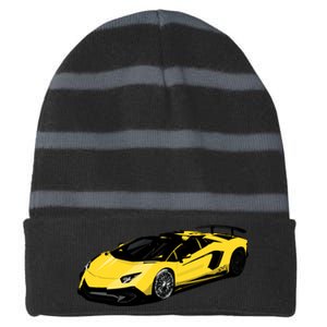 Yellow Racing Sports Car Striped Beanie with Solid Band