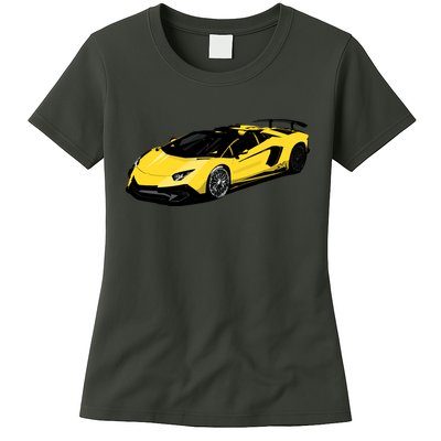 Yellow Racing Sports Car Womens T-Shirt