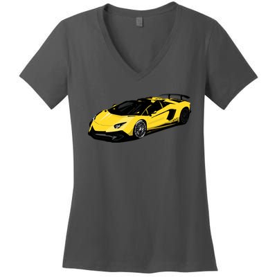 Yellow Racing Sports Car Women's V-Neck T-Shirt