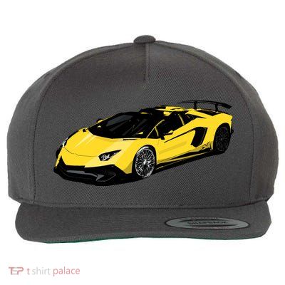 Yellow Racing Sports Car Wool Snapback Cap