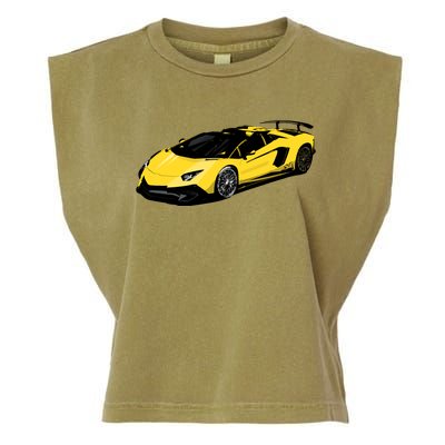 Yellow Racing Sports Car Garment-Dyed Women's Muscle Tee