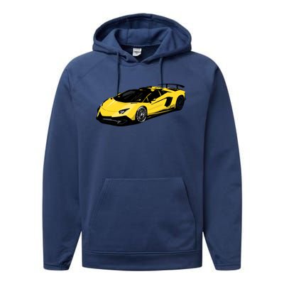 Yellow Racing Sports Car Performance Fleece Hoodie