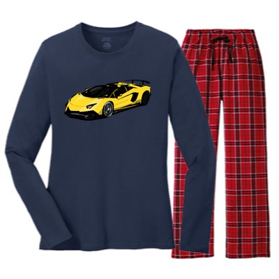 Yellow Racing Sports Car Women's Long Sleeve Flannel Pajama Set 