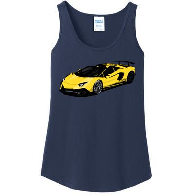 Yellow Racing Sports Car Ladies Essential Tank