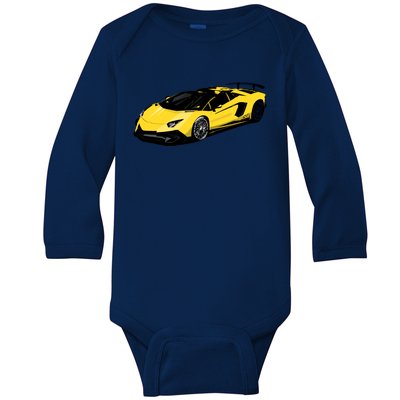 Yellow Racing Sports Car Baby Long Sleeve Bodysuit