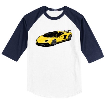 Yellow Racing Sports Car Baseball Sleeve Shirt