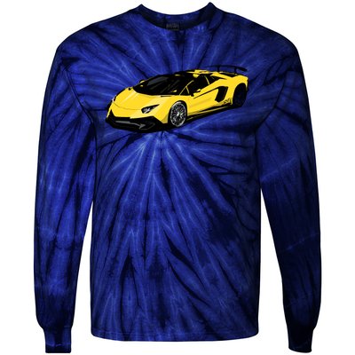 Yellow Racing Sports Car Tie-Dye Long Sleeve Shirt