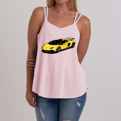 Yellow Racing Sports Car Women's Strappy Tank