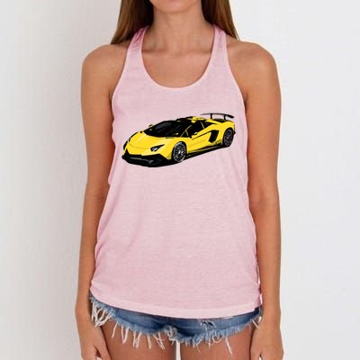 Yellow Racing Sports Car Women's Knotted Racerback Tank