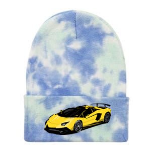 Yellow Racing Sports Car Tie Dye 12in Knit Beanie