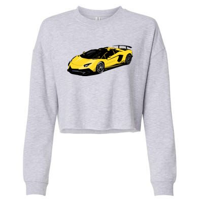 Yellow Racing Sports Car Cropped Pullover Crew