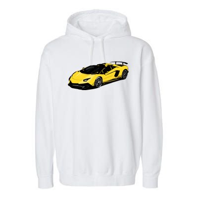 Yellow Racing Sports Car Garment-Dyed Fleece Hoodie