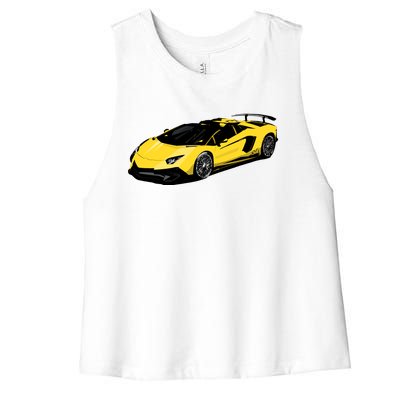 Yellow Racing Sports Car Women's Racerback Cropped Tank