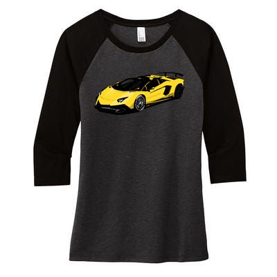 Yellow Racing Sports Car Women's Tri-Blend 3/4-Sleeve Raglan Shirt