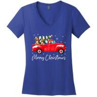 Yorkie Red Truck Christmas Funny Gift Santa Hat Dog Xmas Funny Gift Women's V-Neck T-Shirt