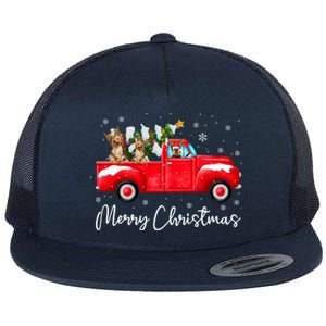 Yorkie Red Truck Christmas Funny Gift Santa Hat Dog Xmas Funny Gift Flat Bill Trucker Hat