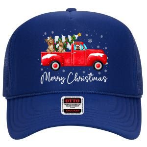 Yorkie Red Truck Christmas Funny Gift Santa Hat Dog Xmas Funny Gift High Crown Mesh Back Trucker Hat