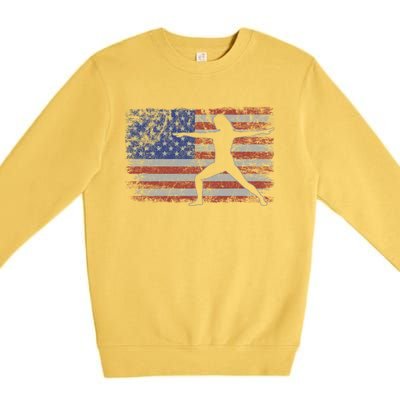 Yoga Retro Usa Flag Fitness 4th Of July Yoga Gift Premium Crewneck Sweatshirt