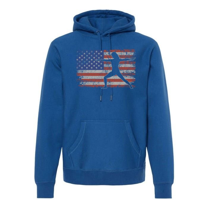 Yoga Retro Usa Flag Fitness 4th Of July Yoga Gift Premium Hoodie