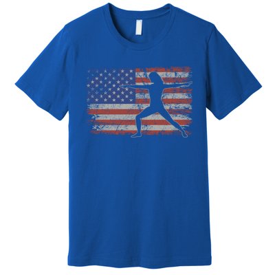 Yoga Retro Usa Flag Fitness 4th Of July Yoga Gift Premium T-Shirt