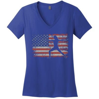 Yoga Retro Usa Flag Fitness 4th Of July Yoga Gift Women's V-Neck T-Shirt