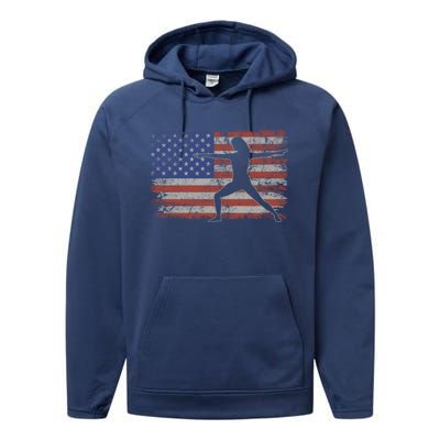 Yoga Retro Usa Flag Fitness 4th Of July Yoga Gift Performance Fleece Hoodie