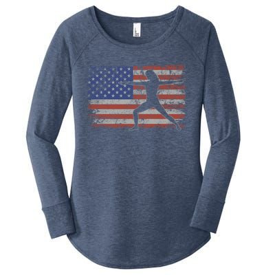 Yoga Retro Usa Flag Fitness 4th Of July Yoga Gift Women's Perfect Tri Tunic Long Sleeve Shirt