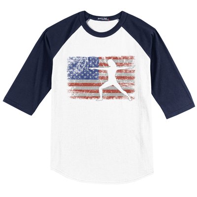 Yoga Retro Usa Flag Fitness 4th Of July Yoga Gift Baseball Sleeve Shirt