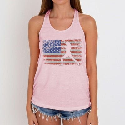 Yoga Retro Usa Flag Fitness 4th Of July Yoga Gift Women's Knotted Racerback Tank