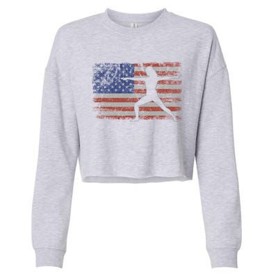 Yoga Retro Usa Flag Fitness 4th Of July Yoga Gift Cropped Pullover Crew