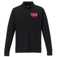 Yeehaw Rodeo Western Country Cow Yee haw Performance Long Sleeve Polo