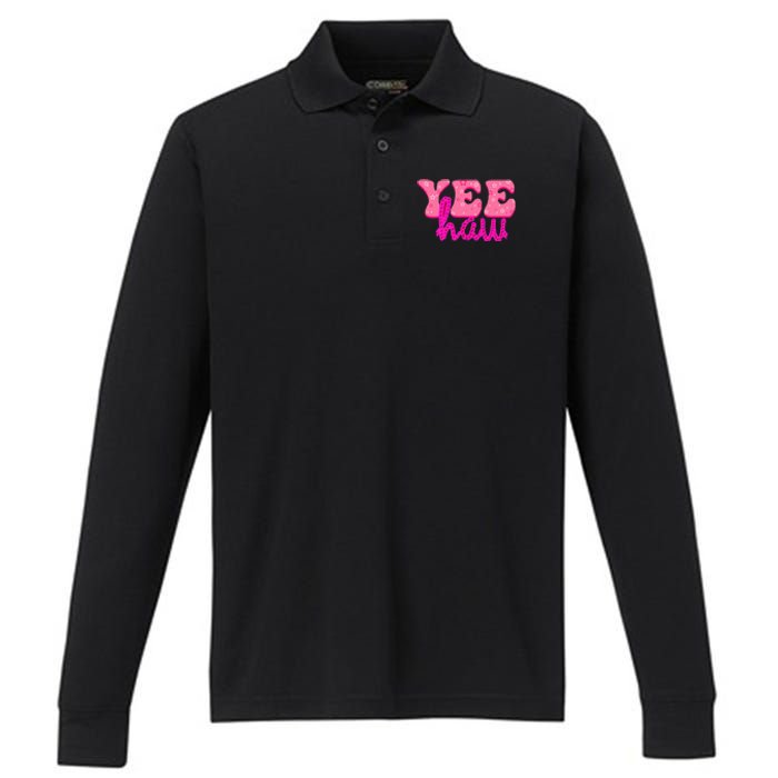 Yeehaw Rodeo Western Country Cow Yee haw Performance Long Sleeve Polo