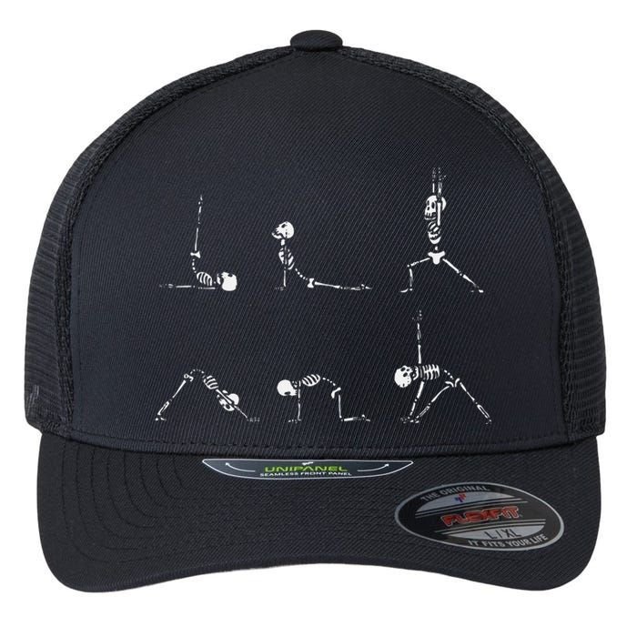 Yoga Skeletons Asana Namaste Funny Meditation Halloween Yogi Flexfit Unipanel Trucker Cap