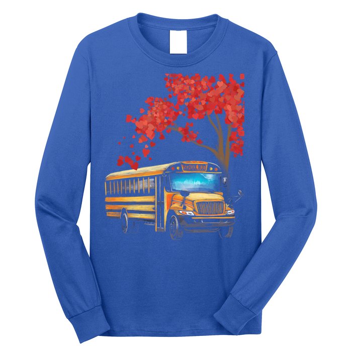 Yellow School Bus Valentines Day School Bus Driver Conductor Gift Long Sleeve Shirt