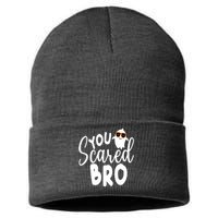 You Scared Bro Funny Halloween Ghost Sustainable Knit Beanie