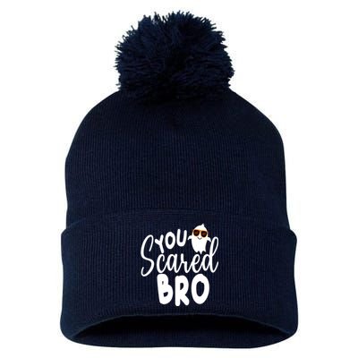 You Scared Bro Funny Halloween Ghost Pom Pom 12in Knit Beanie