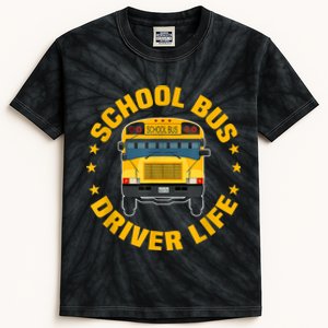 Yellow School Bus Driver Life Kids Tie-Dye T-Shirt