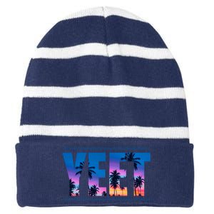 Yeet Sunset Beach Striped Beanie with Solid Band