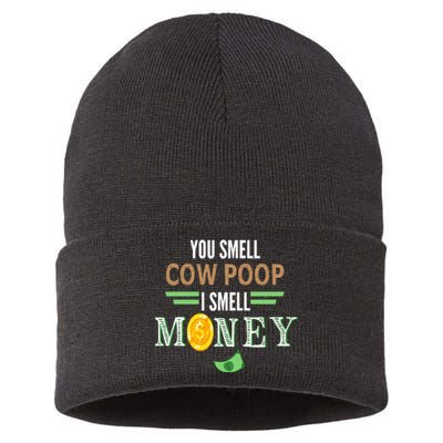 You Smell Cow Poop I Smell Money Farmers Cow Funny Sustainable Knit Beanie