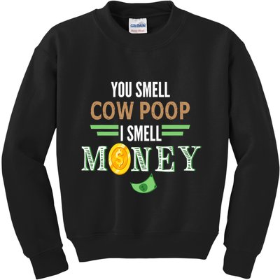 You Smell Cow Poop I Smell Money Farmers Cow Funny Kids Sweatshirt