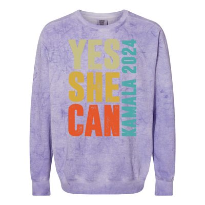 Yes She Can Kamala 2024 Retro Colors Colorblast Crewneck Sweatshirt