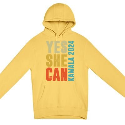 Yes She Can Kamala 2024 Retro Colors Premium Pullover Hoodie