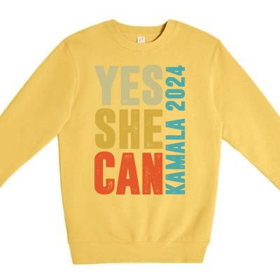 Yes She Can Kamala 2024 Retro Colors Premium Crewneck Sweatshirt