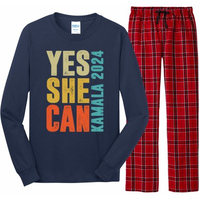 Yes She Can Kamala 2024 Retro Colors Long Sleeve Pajama Set