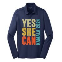 Yes She Can Kamala 2024 Retro Colors Silk Touch Performance Long Sleeve Polo