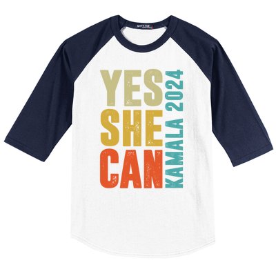 Yes She Can Kamala 2024 Retro Colors Baseball Sleeve Shirt