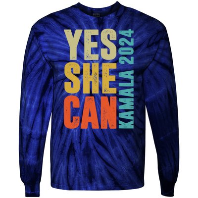 Yes She Can Kamala 2024 Retro Colors Tie-Dye Long Sleeve Shirt