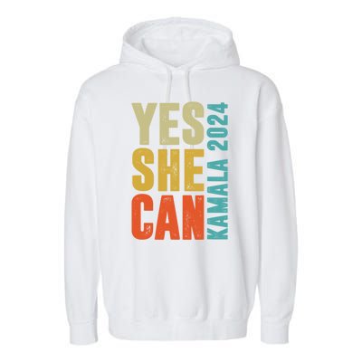 Yes She Can Kamala 2024 Retro Colors Garment-Dyed Fleece Hoodie