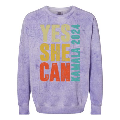 Yes She Can Kamala 2024 Retro Colors Colorblast Crewneck Sweatshirt