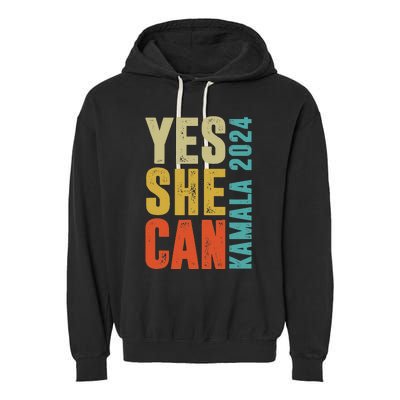 Yes She Can Kamala 2024 Retro Colors Garment-Dyed Fleece Hoodie